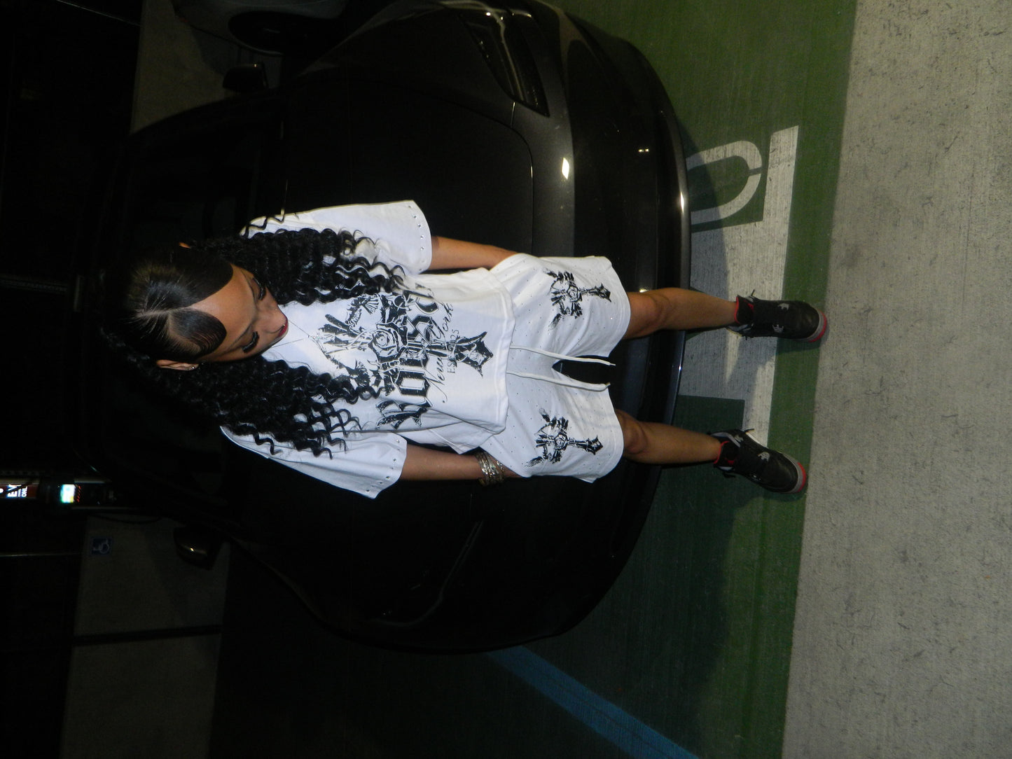 Rhinestones cross shirt and shorts set