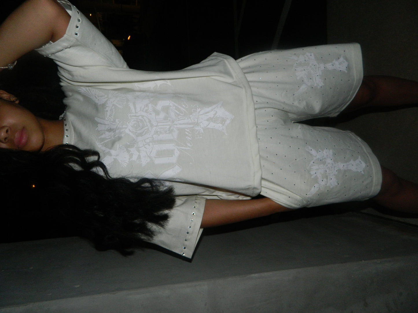 Rhinestones cross shirt and shorts set