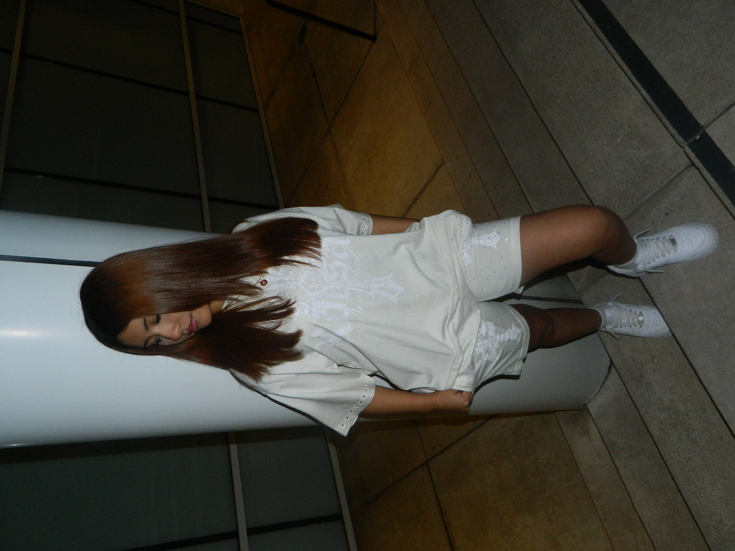 Rhinestones cross shirt and shorts set