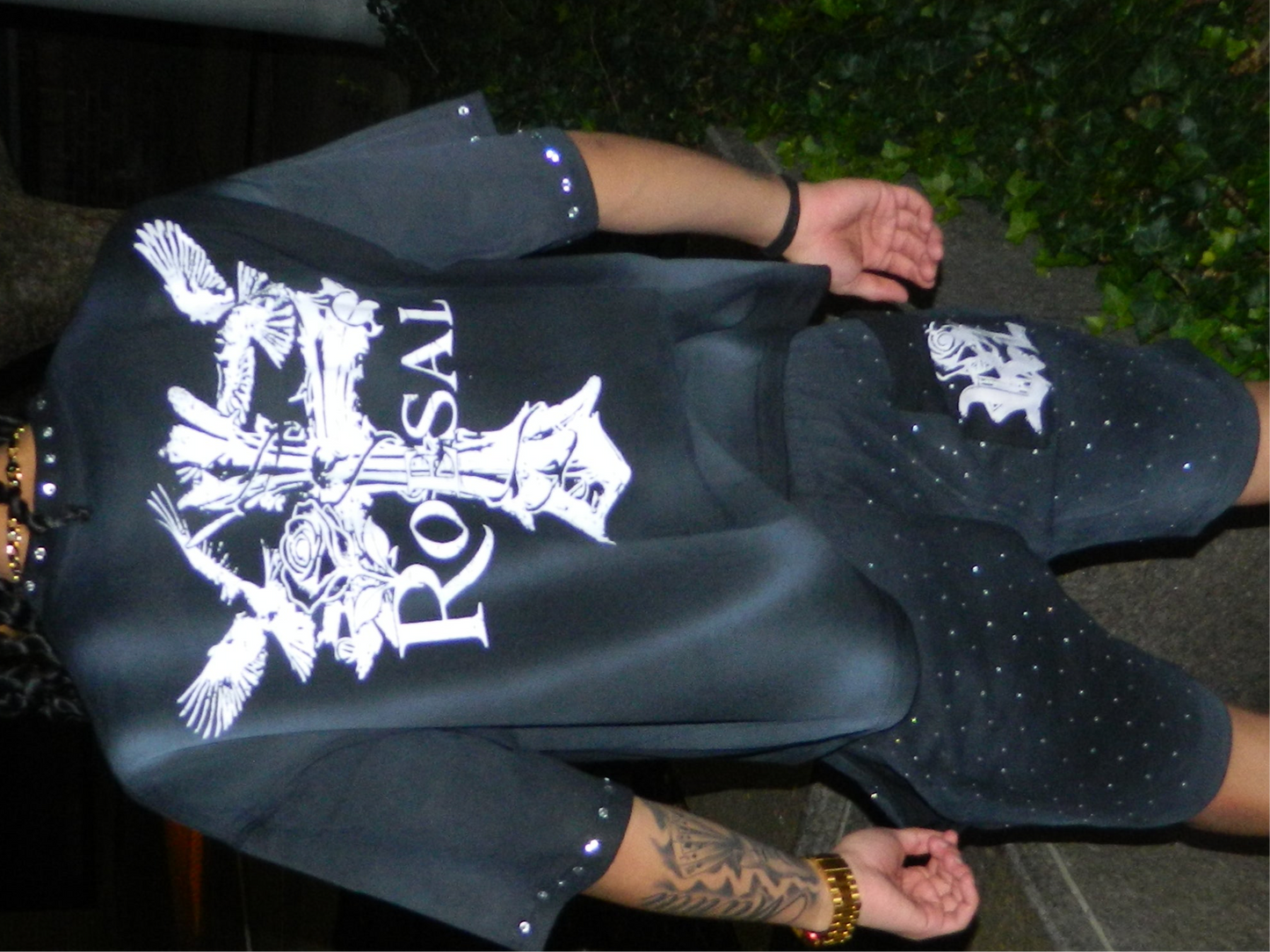 Rhinestones cross shirt and shorts set