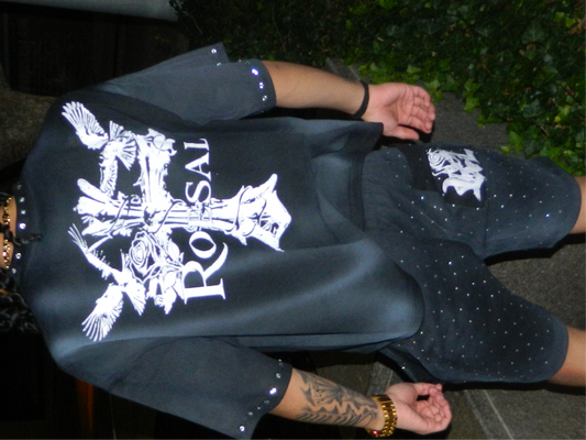 Rhinestones cross shirt and shorts set