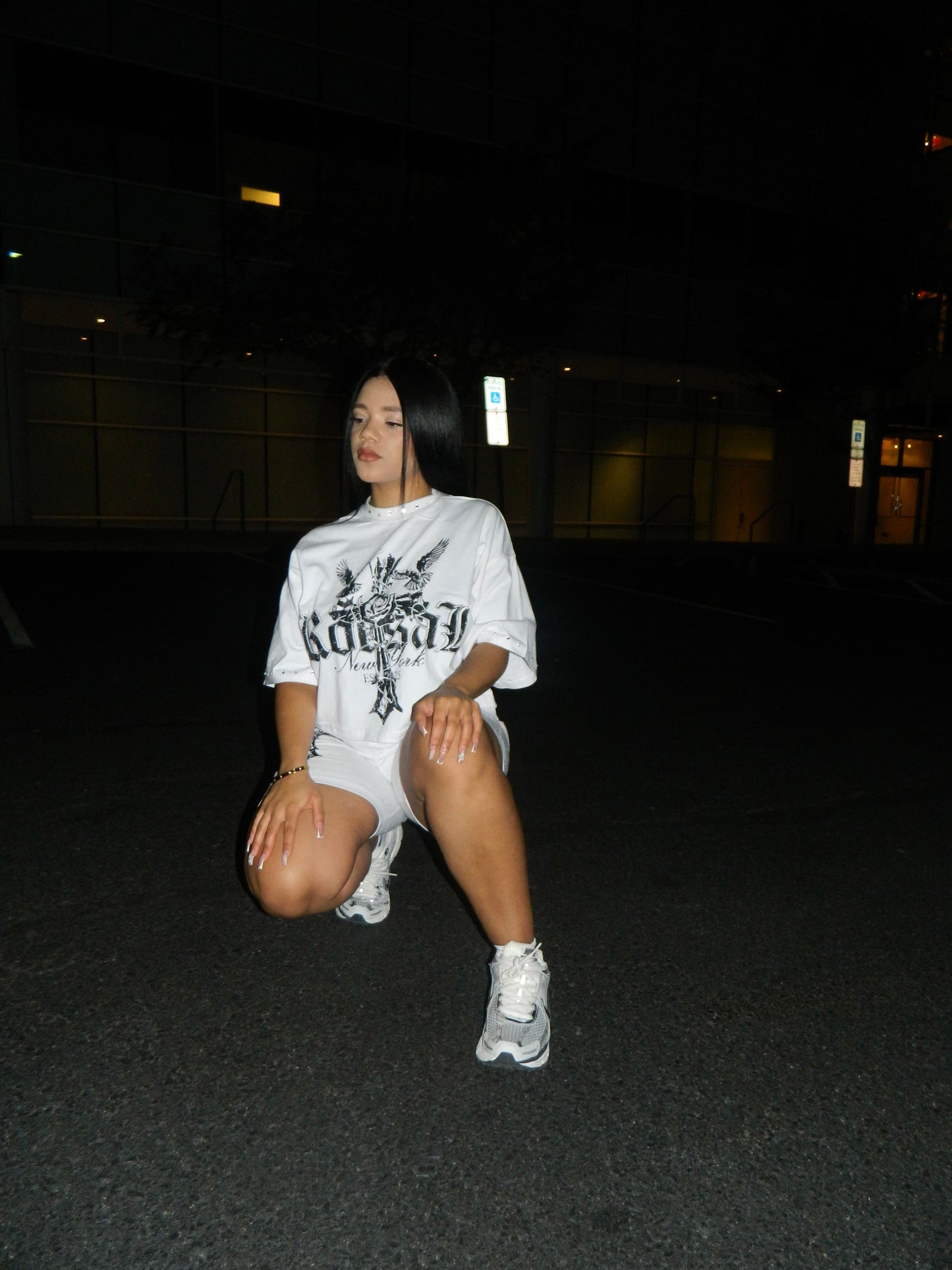 Rhinestones cross shirt and shorts set